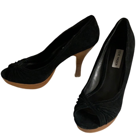 Steve Madden Pawla Black Suede Peep Toe  Heels Sz 10 - Picture 3 of 5